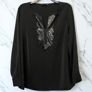 Noir Black Top Faux Leather Split Neck XL